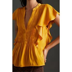 Anthropologie Ruffled Pintucked Blouse - New Small
